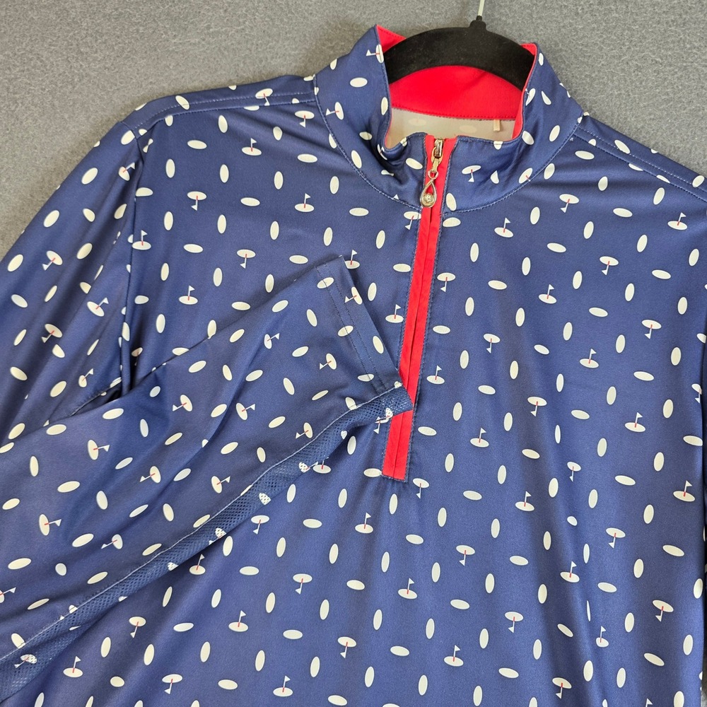 SanSoleil Womens UV 50+ Cooling Quarter Zip Golf Shirt Blue M Vented Long Sleeve